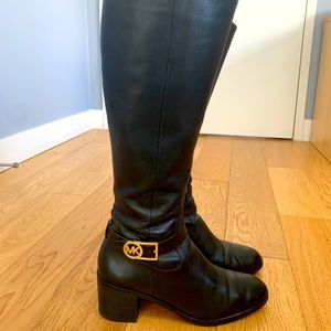 Michael Kors Knee High Black Leather Boots Size 9